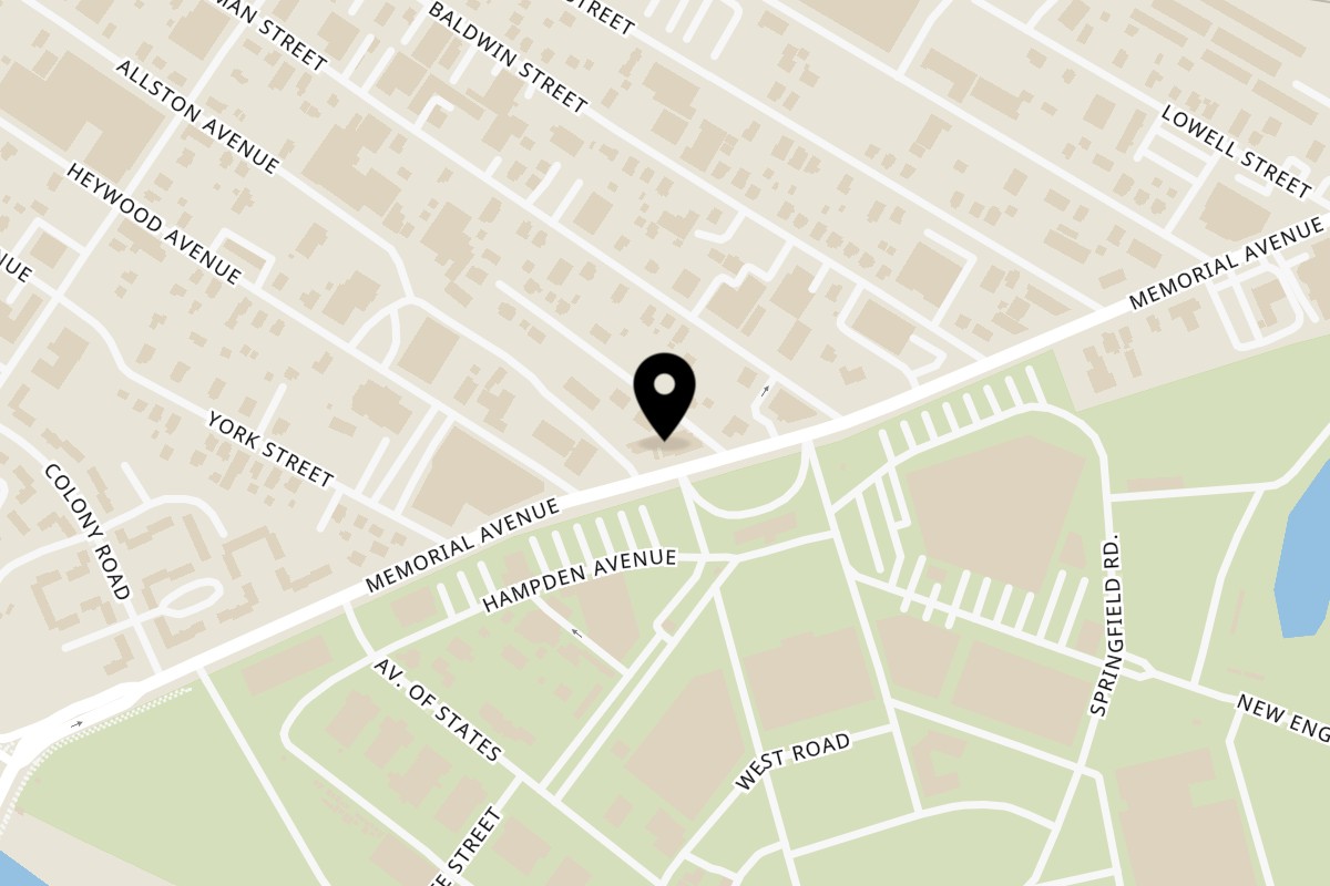 Map showing the location of Lattitude Restaurant on 1338 Memorial Avenue in West Springfield